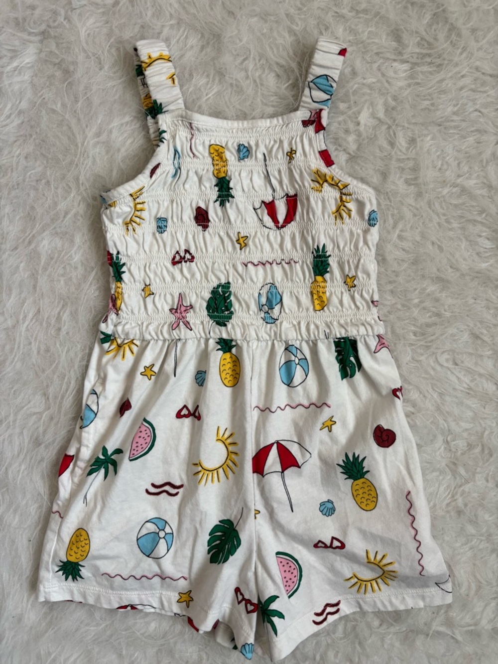 Old Navy Girls Multi Colored Tropical Beachy AOP Smocked Romper - Picture 1 of 4